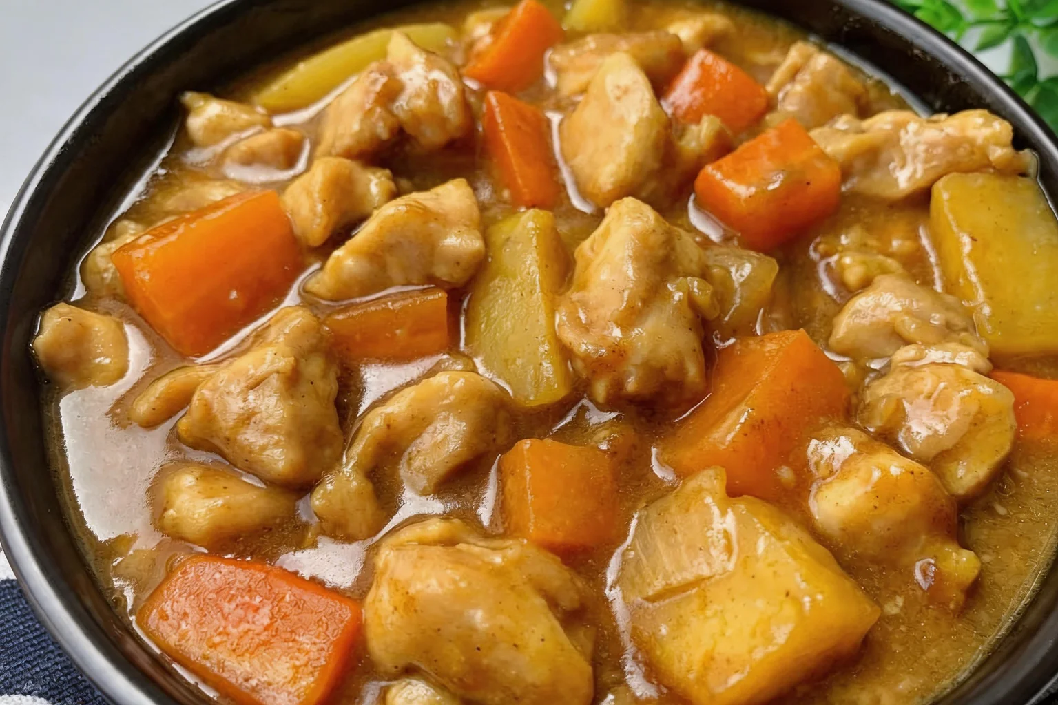 Poulet au curry et lait de coco avec carottes et pommes de terre